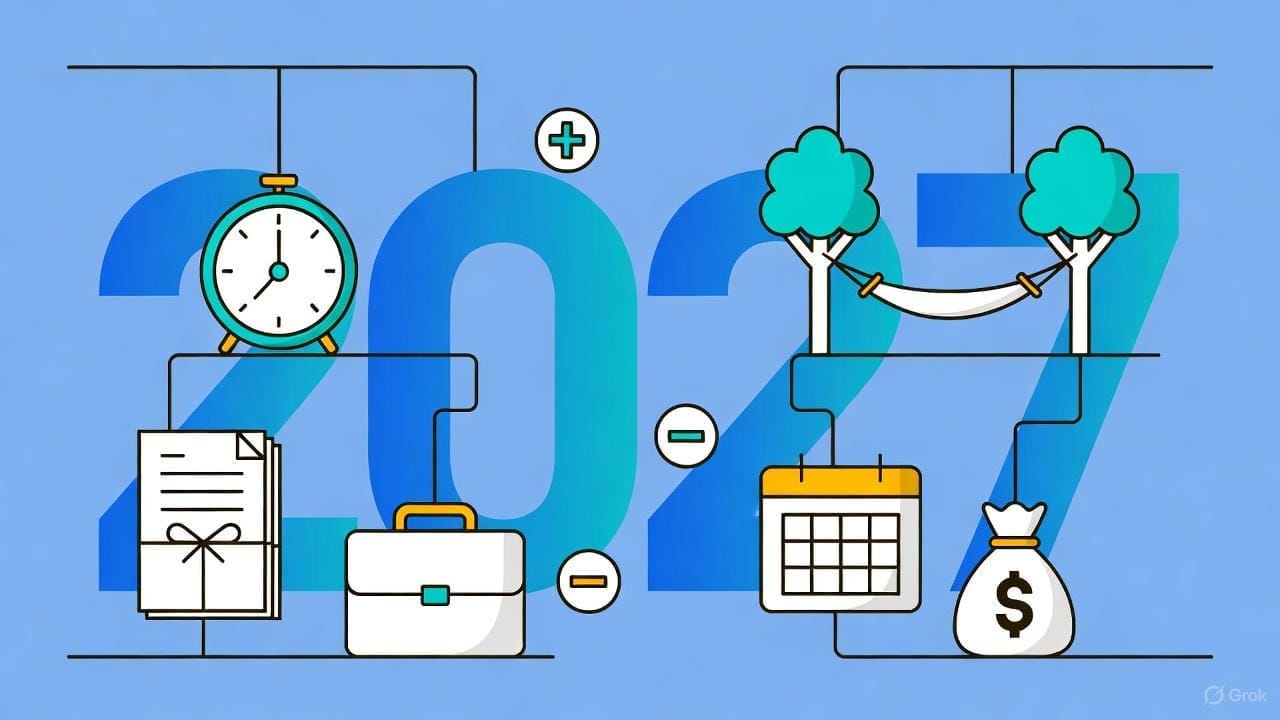 Illustration : Calcul RTT 2027 : 11 jours de RTT mais seulement 7 fériés en semaine — le mode d'emploi